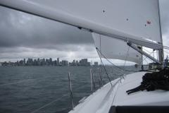 sailing under cloudy skies