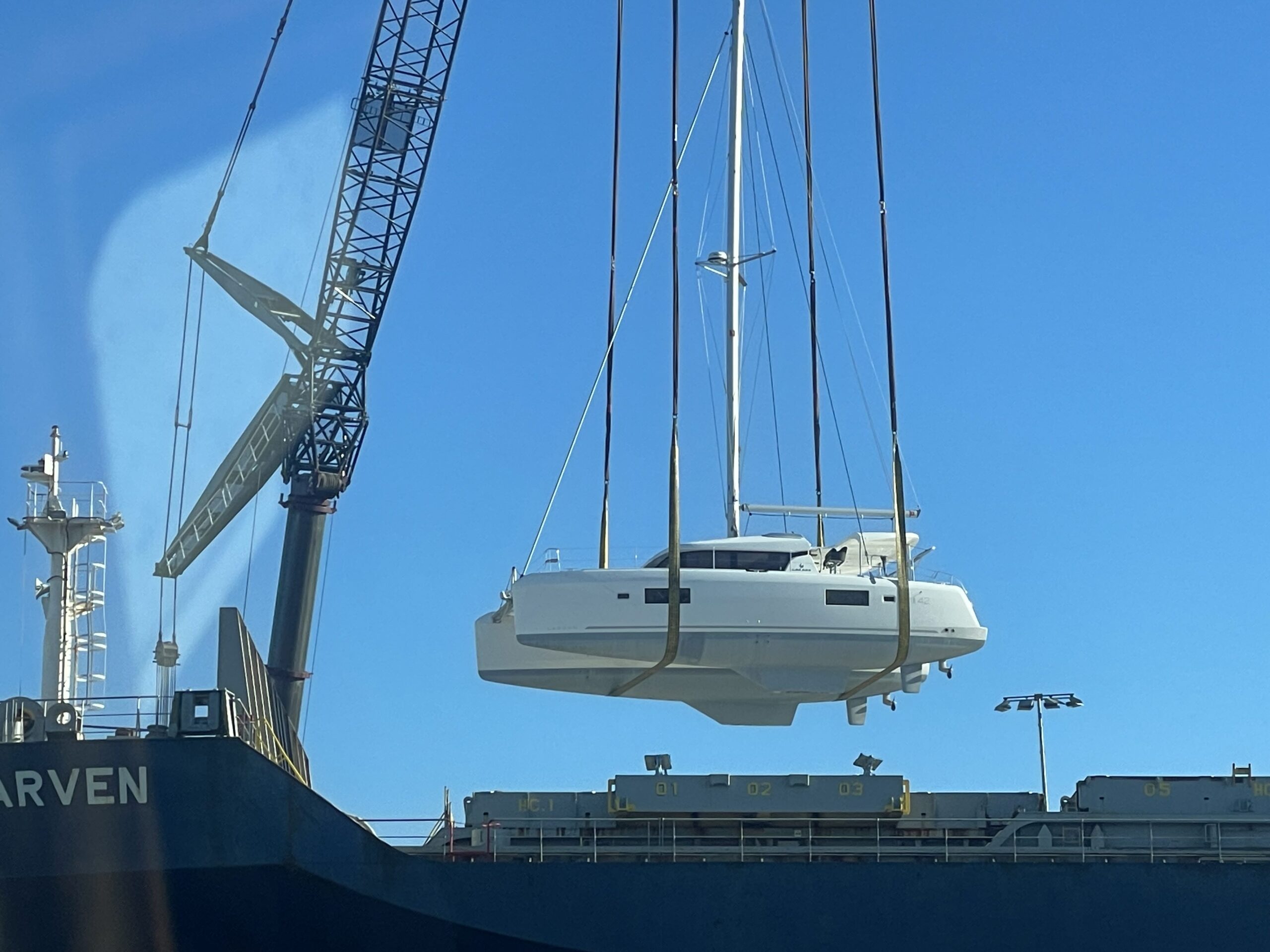 Lagoon being offloaded on hoists