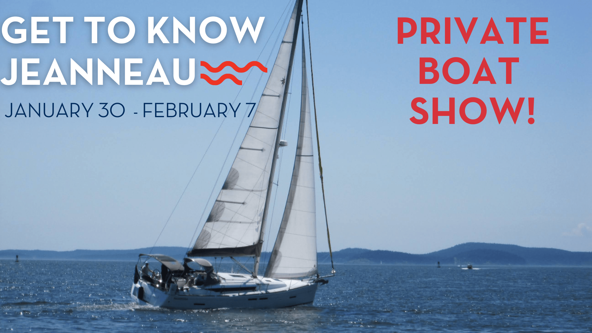 photo of sailboat promoting sales event at marine servicetner seattle docks janaury 30 to february 7 2026