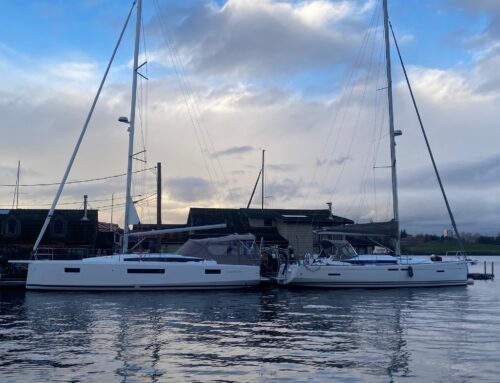 Latitude to Samphire – Bill stepping from Jeanneau 409 onto 410 at Marine Servicenter